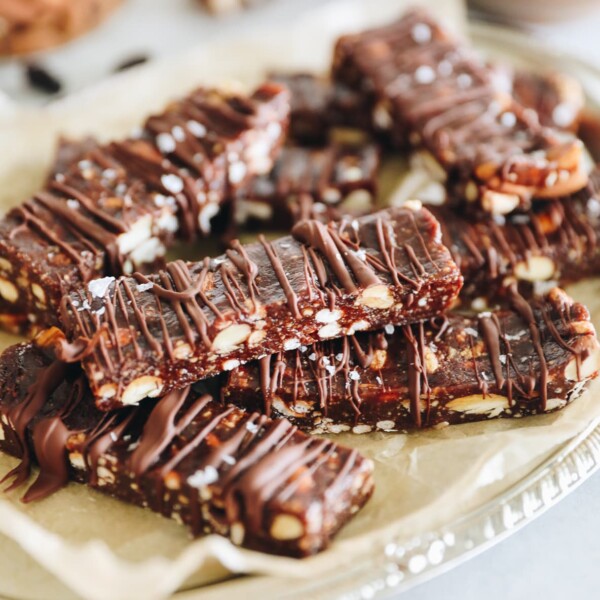 Platter of chocolate cherry granola bars.