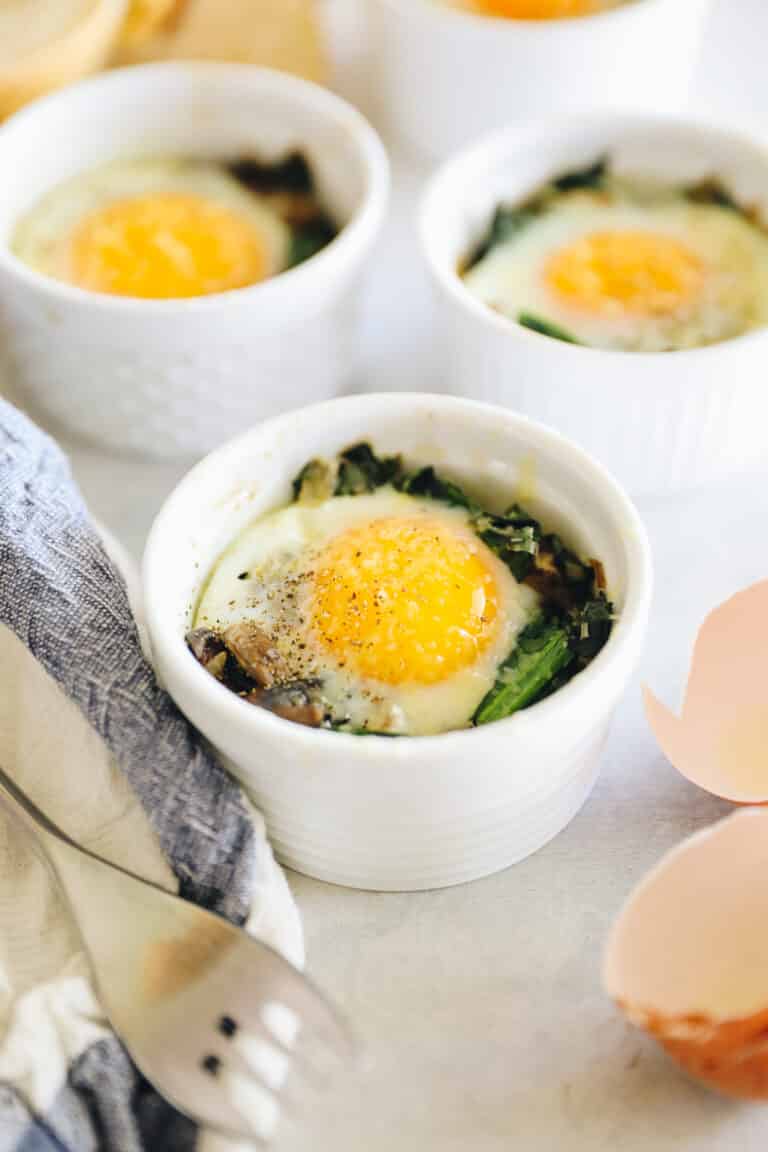 Baked Eggs [and Veggies!] in Ramekins The Healthy Maven