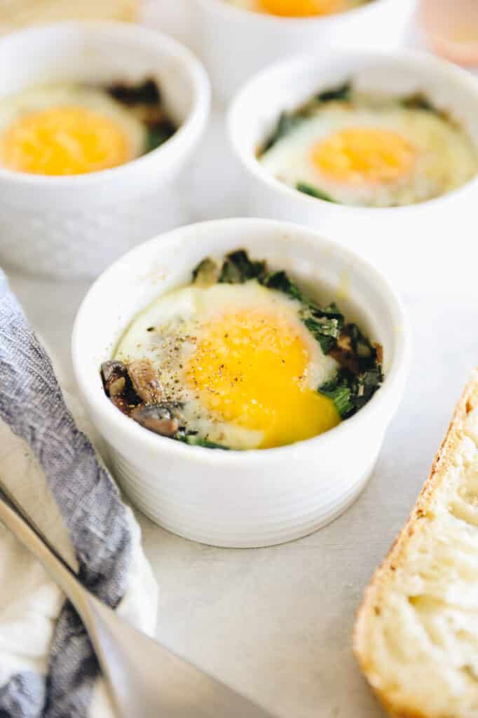 Baked Eggs [and Veggies!] in Ramekins The Healthy Maven