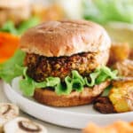 Close up shot of mushroom sweet potato veggie burger