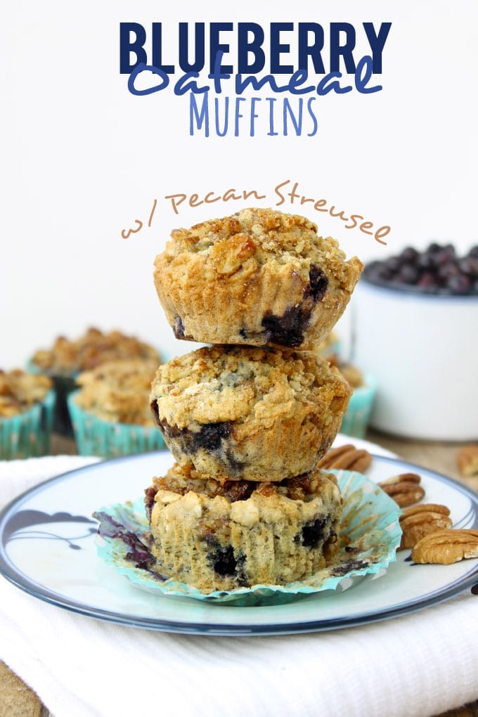 Blueberry Oatmeal Muffins with Pecan Streusel