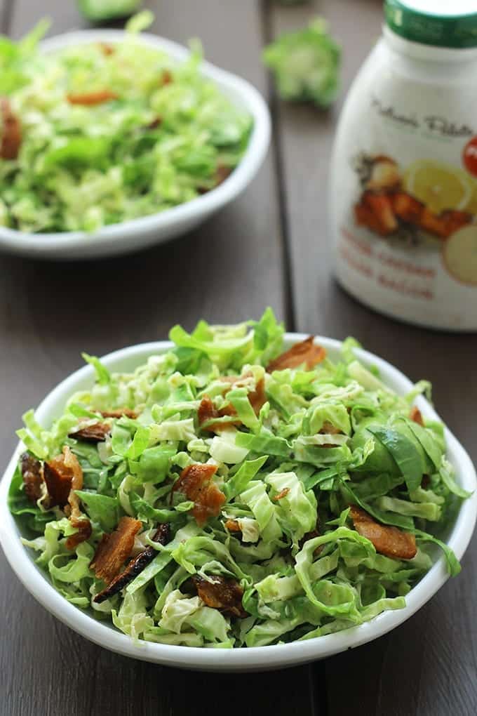 Bacon and Brussels Sprout Caesar Slaw - #lunch ready in 10 minutes! // thehealthymaven.com #recipe