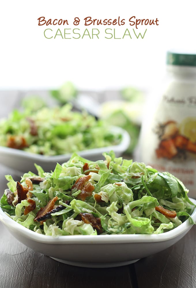 Bacon and Brussels Sprout Caesar Slaw - #lunch ready in 10 minutes! // thehealthymaven.com