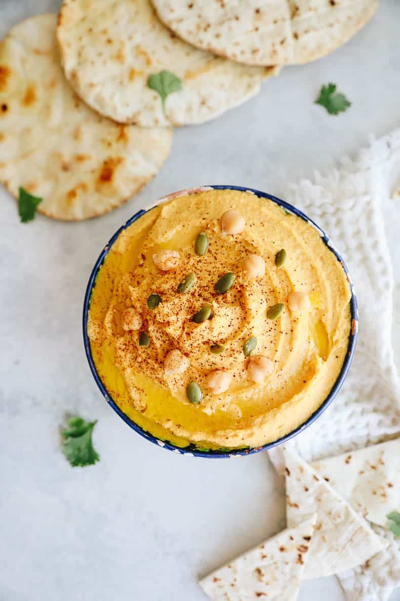 Butternut Squash hummus is the ultimate fall dip and appetizer made with fresh roasted butternut squash and traditional hummus ingredients the whole family will love #hummus #vegan