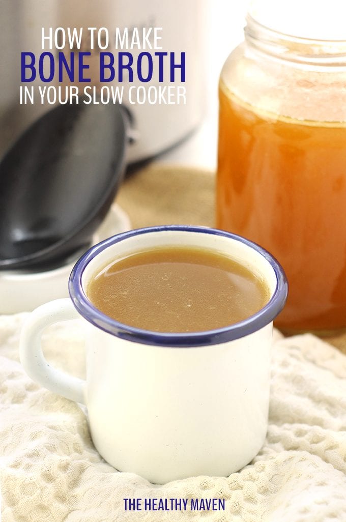 Learn how to make bone broth in your slow cooker, the hottest trend in the food world! It requires minimal ingredients and steps but a whole lot of patience as your house fills with the delicious scent of homemade broth.