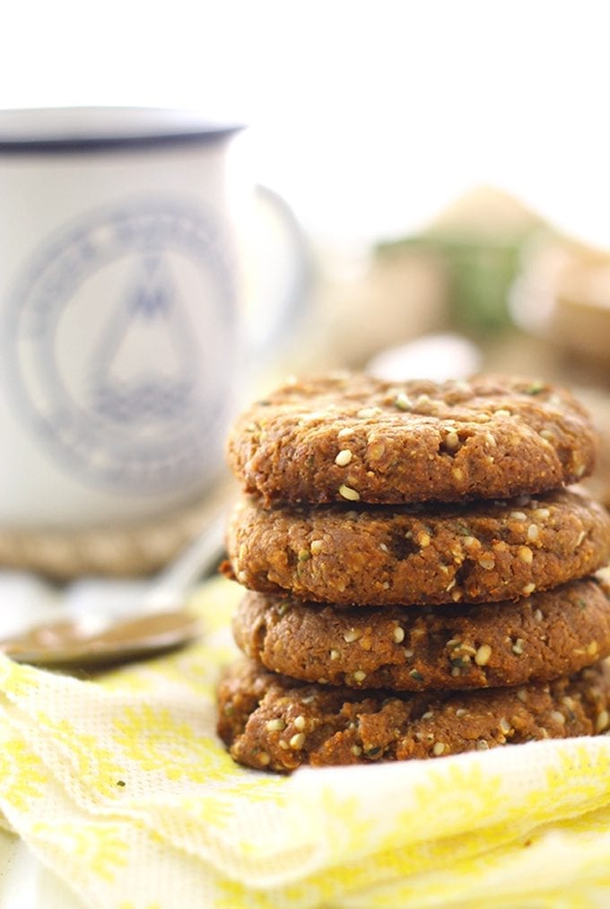 With just 4 basic ingredients and 3 optional ad-ins, these Almond Butter Hemp Seed Cookies couldn't get easier! They're made from clean ingredients, are high in protein and make a heart-healthy alternative to junk-filled cookies.