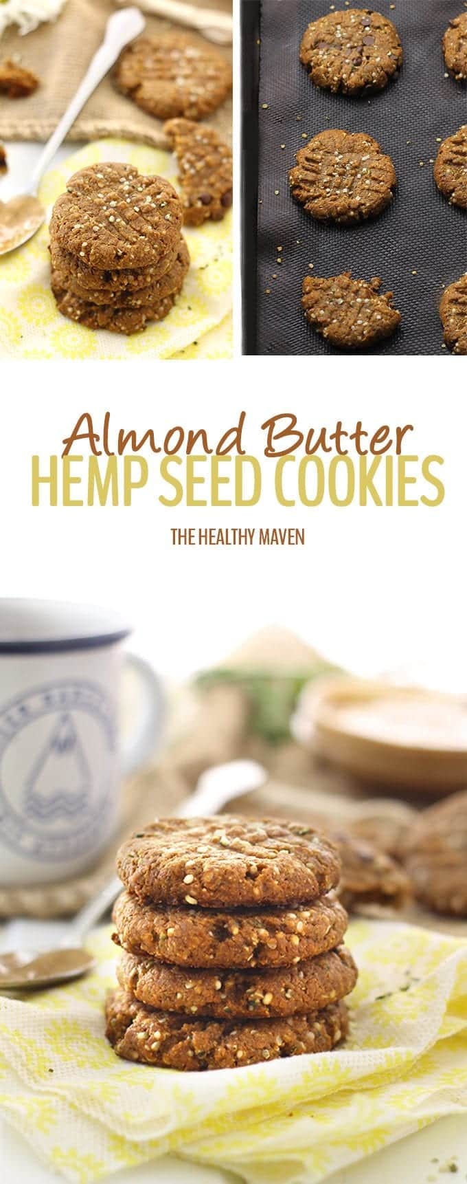 With just 4 basic ingredients and 3 optional ad-ins, these Almond Butter Hemp Seed Cookies couldn't get easier! They're made from clean ingredients, are high in protein and make a heart-healthy alternative to junk-filled cookies.