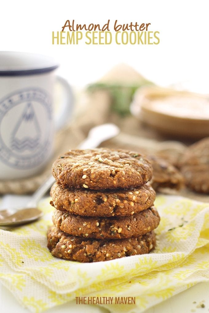 With just 4 basic ingredients and 3 optional ad-ins, these Almond Butter Hemp Seed Cookies couldn't get easier! They're made from clean ingredients, are high in protein and make a heart-healthy alternative to junk-filled cookies.