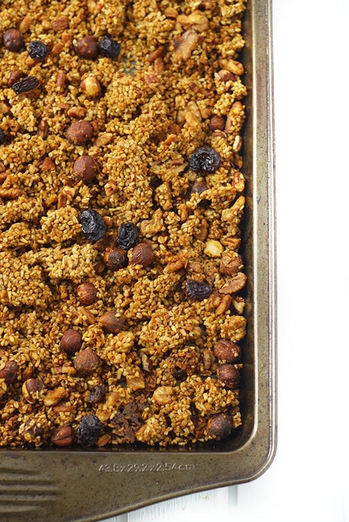 Yes! You can totally make granola with steel-cut oats! This Honey Nut Steel-Cut Granola is packed full of flavor and healthy nuts and will make you forget all about rolled oats in your granola!