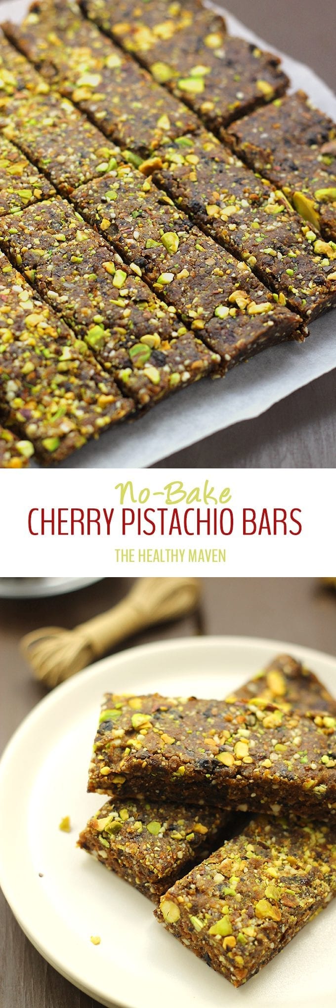 These No-Bake Cherry Pistachio Bars are made with just 5 ingredients and are ready in 20 minutes. They're also completely raw and make a fantastic snack on the run. Who says you need to turn your oven on to make yourself a great snack! 