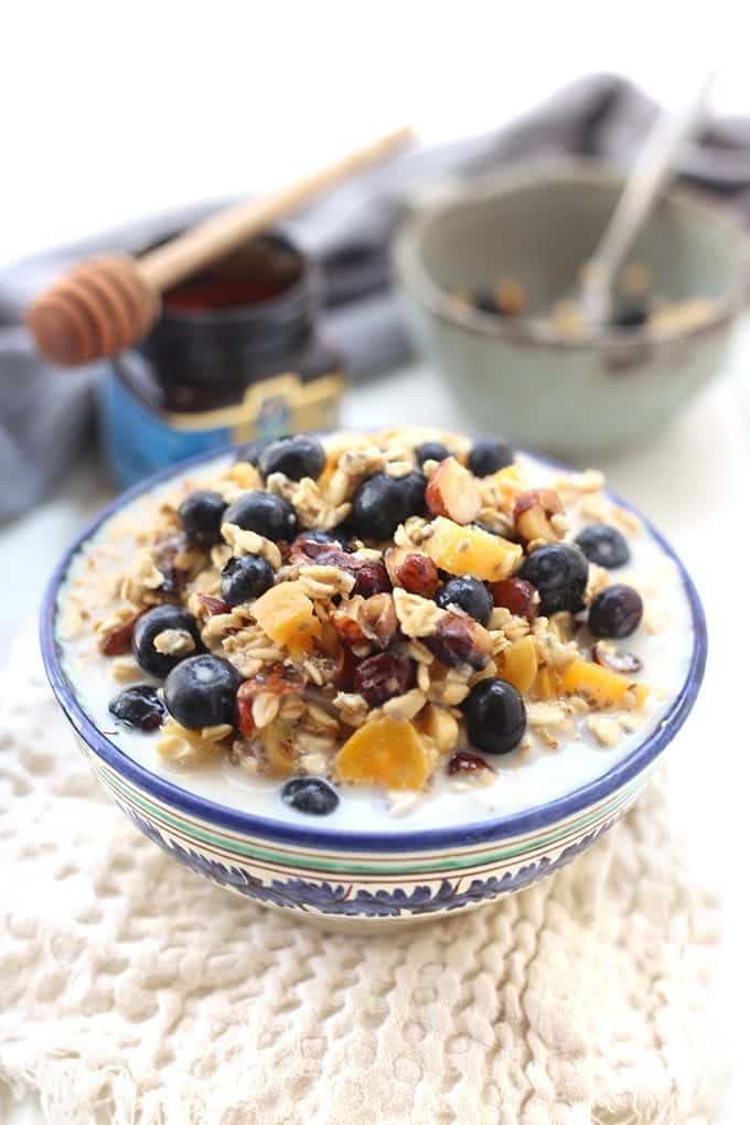 Made with nuts, dried and fresh fruit, almond milk and rolled oats, you will quickly discover why this is the best ever bircher muesli! Just whip up the night before, place in the refrigerator and you have breakfast waiting for you in the morning. This is the easiest and most delicious breakfast you've never heard of!