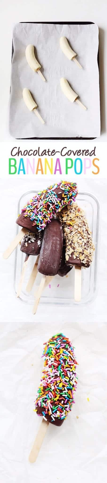 A healthy summer snack made with 3 simple ingredients! These Chocolate Covered Banana Popsicles are easily customizable, kid-friendly, and a delicious recipe straight out of the freezer.