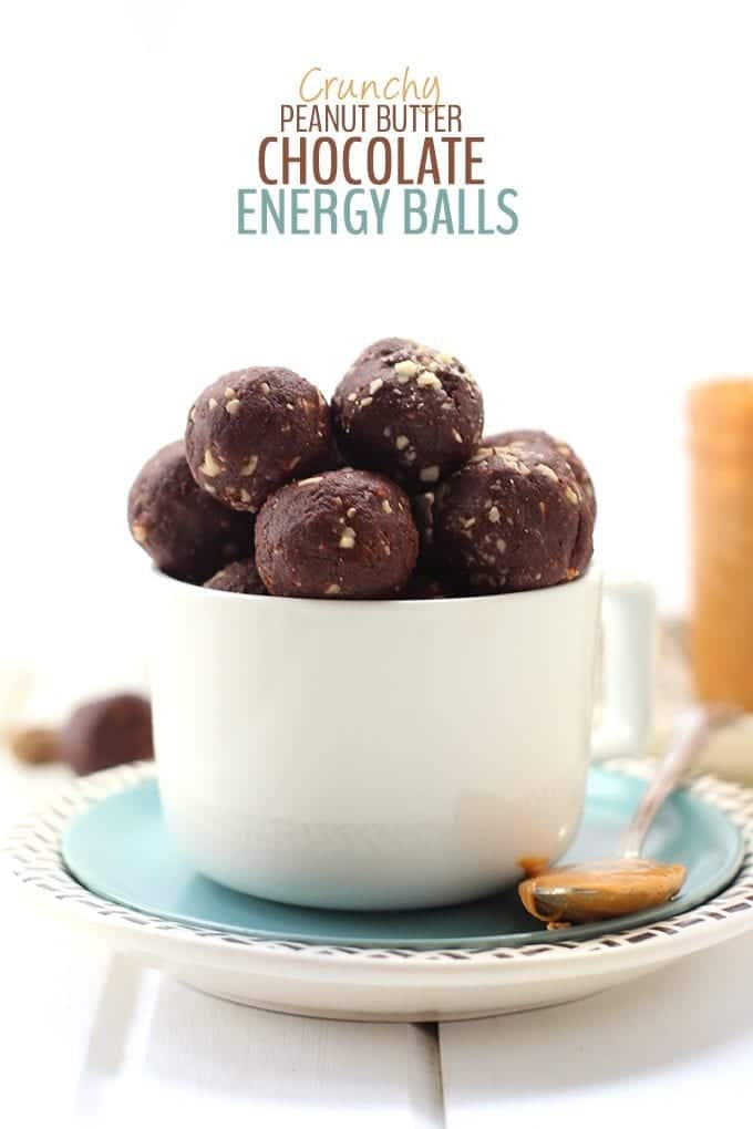 Add a little crunch to your energy balls with these Crunchy Peanut Butter Chocolate Energy Balls. Made with just 4 Ingredients, this healthy snack recipe will become a weekly staple!