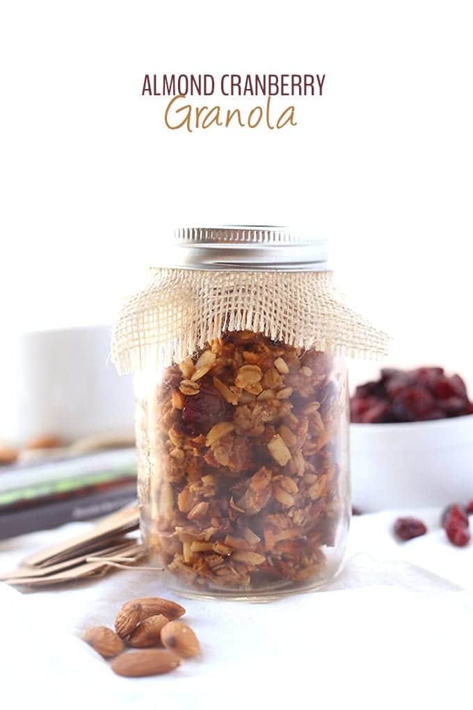 A simple and delicious recipe for Almond Cranberry Granola that will make you wonder why you've never tried this combination before! Make a big batch for yourself or store away in jars as a gift for the holidays!