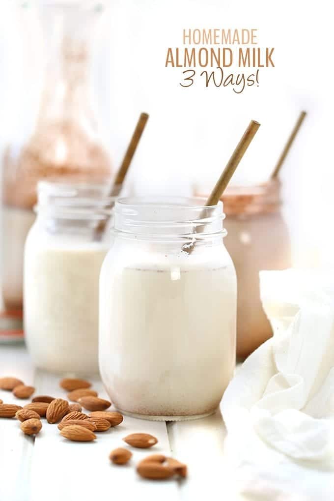 An easy video tutorial on how to make homemade almond milk, 3 different ways! From classic vanilla, to spicy chai and decadent chocolate, this step-by-step tutorial will teach you how.