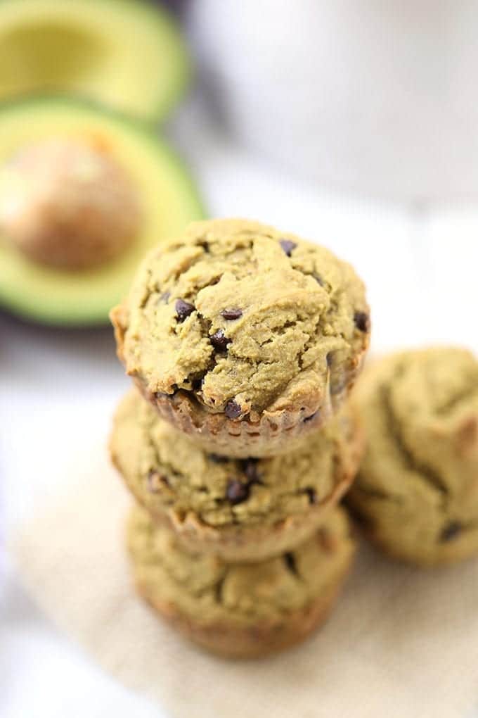 Swap the butter for avocado in these Healthy Chocolate Chip Avocado Muffins. They're moist and delicious with a chocolate kick for a healthy snack recipe on the go.