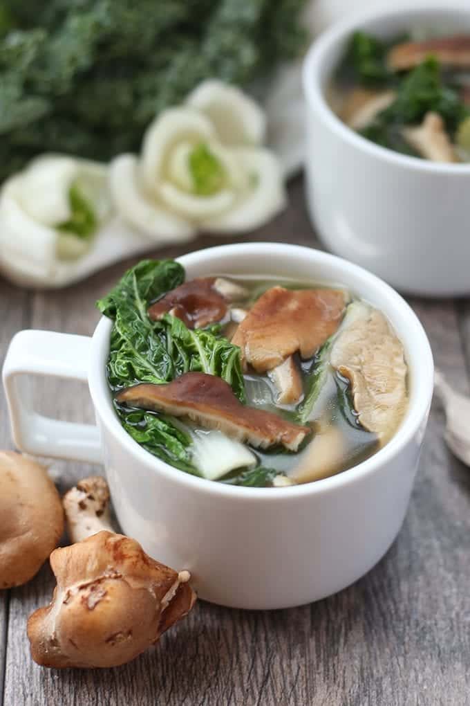 Feeling under the weather? Kick that cold or flu to the curb with the ultimate immune-boosting soup. Packed full of vitamins and minerals from delicious ingredients like turmeric, kale and bok choy in a mushroom broth for a healthy vegetarian soup recipe.