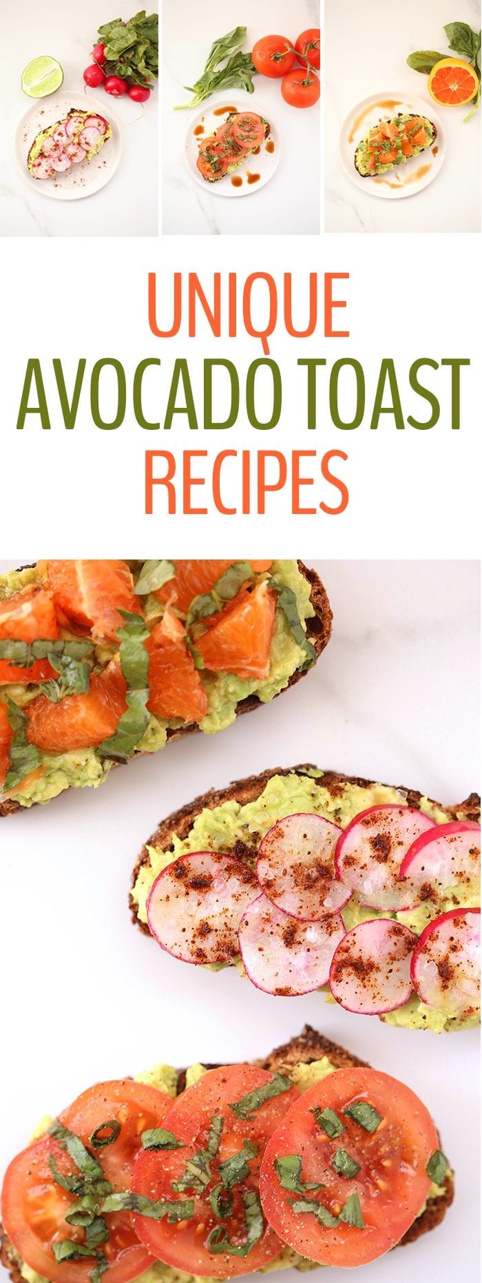 Change up your toast game with these Unique Avocado Toast Recipes. Add some spice, flavor and even a sweet twist to kick your avocado toast up a notch! The ultimate healthy breakfast, lunch or snack!