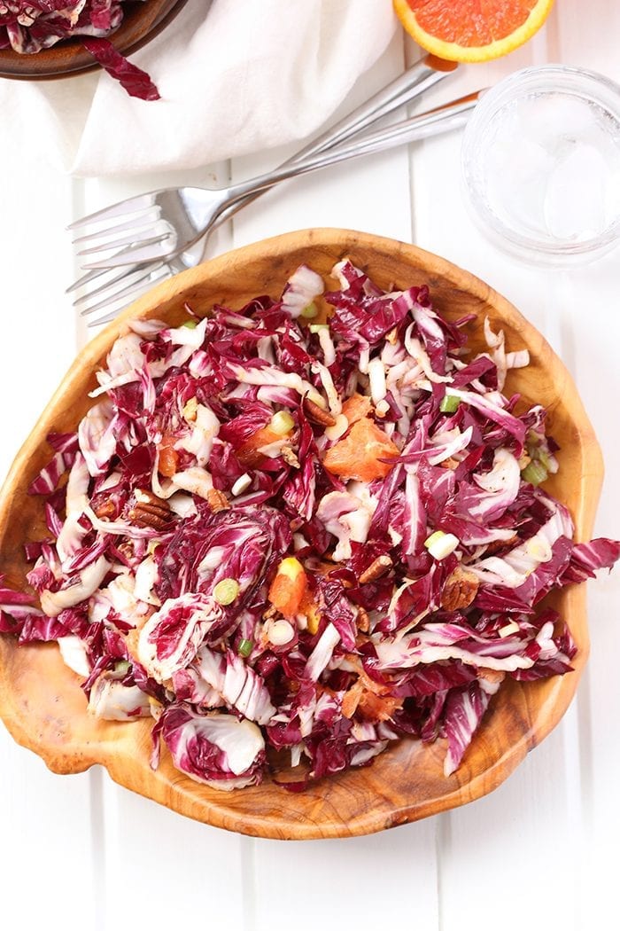 For a fresh spring salad recipe, whip up this Orange Radicchio Salad and get the ultimate mixture of sweet and savory. Topped with a maple vinaigrette, this easy and flavorful salad will become a salad staple.