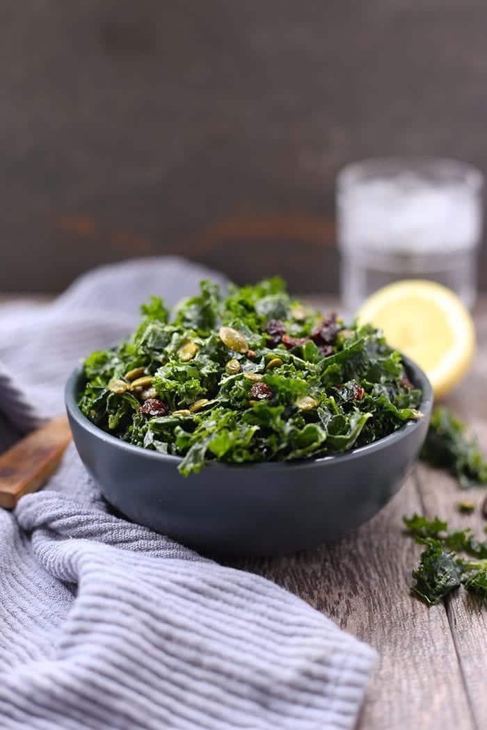 This Simple Kale Tahini Salad makes the perfect dinner base or side dish for a quick and healthy weekday meal. Pair it with some protein or eat it on the side for a healthy dose of greens. 