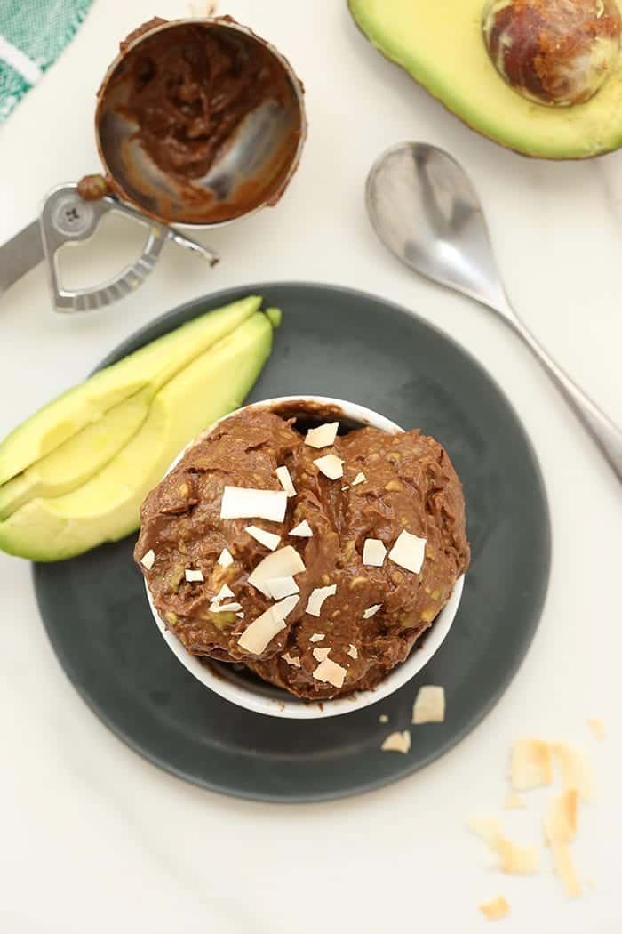 4 Ingredients is all you need for this No-Churn Healthy Chocolate Avocado Ice Cream. The perfect summer dessert recipe made for whole foods and ready in 5 minutes or less.