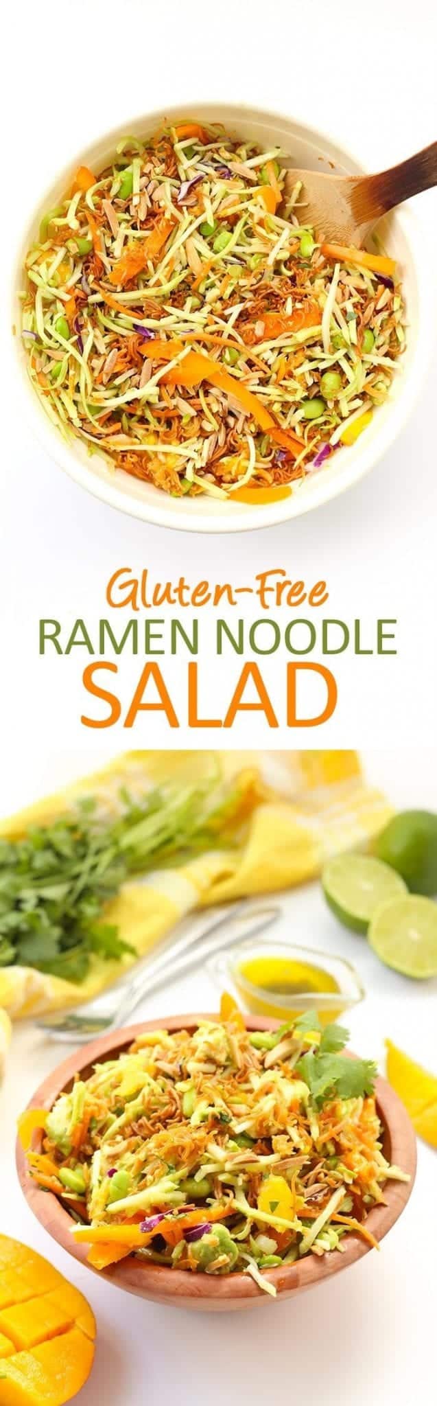 The perfect veggie-filled recipe full of flavour and crunch will make this Gluten-Free Ramen Noodle Salad your new favorite. Using gluten-free ramen noodles and a cilantro-lime dressing, this salad will become a meal staple.