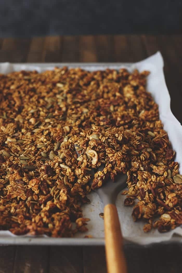 There are plenty of pumpkin spice recipes out there, but none as good as the ultimate pumpkin spice granola. The perfect breakfast recipe for your yogurt, smoothie or simply on its own. Good luck not eating this by the handful!