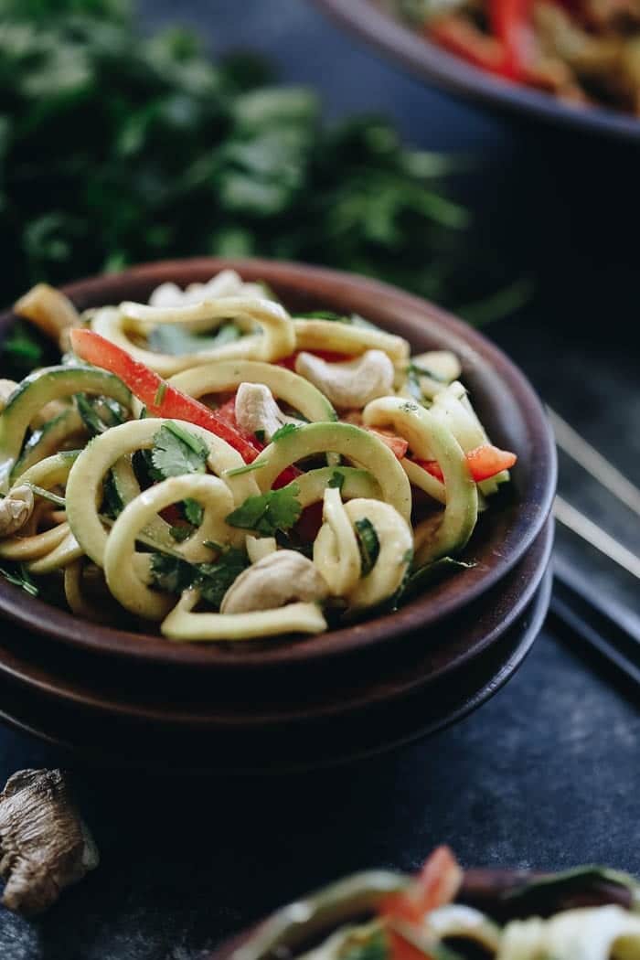Get an extra dose of veggies with this Thai Zucchini Noodle Salad. Inspired by the flavors of Thailand but with a spiralized twist, you will love serving up this recipe as a healthy side dish or salad starter.