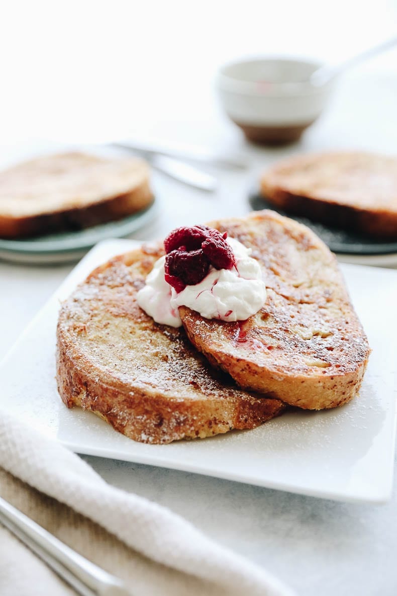 Healthy French Toast - made with almond milk, coconut oil and maple syrup!