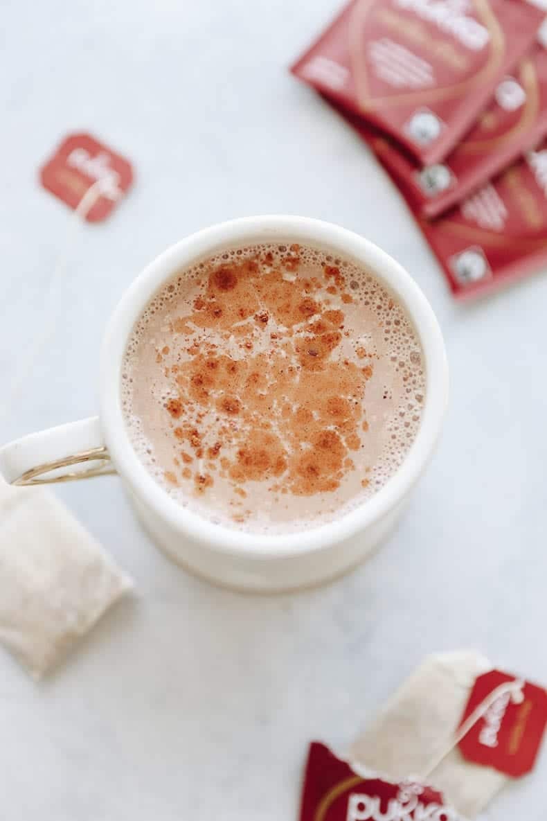  5 healthy hot chocolate recipes including this chai tea hot chocolate with delicious flavor and healthy ingredients!
