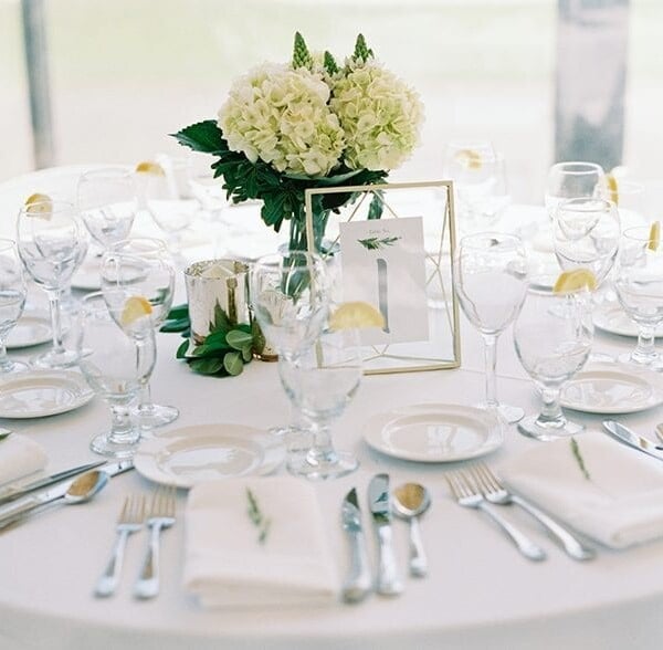 Green and white with gold wedding table