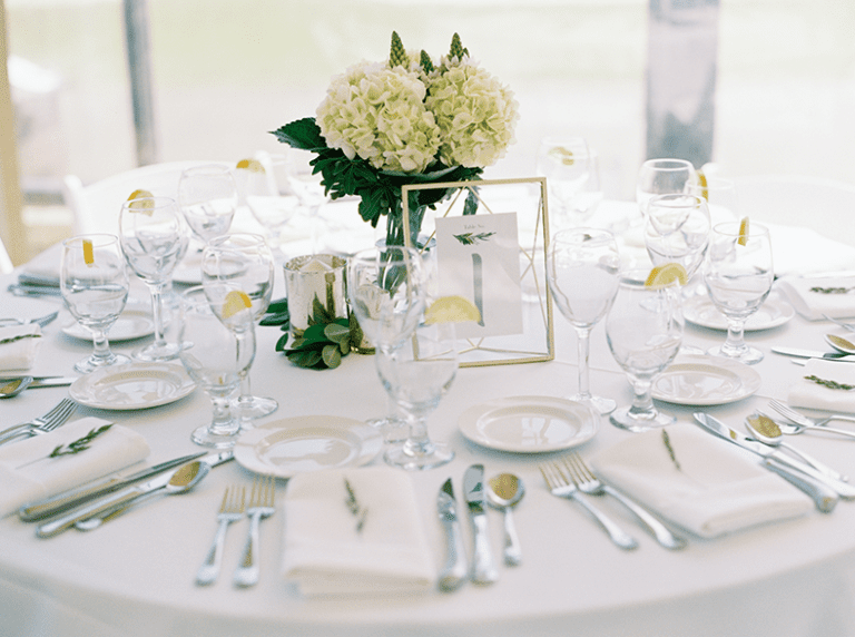 Green and white with gold wedding table