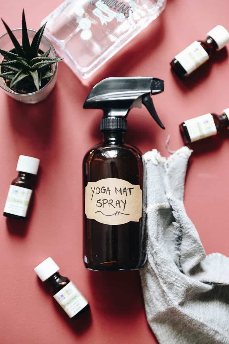 Yoga mats can be a breeding ground for bacteria so keep yours clean with this DIY Yoga Mat Spray. Made from simple and natural ingredients like witch hazel, essential oils and water, this yoga mat cleaner is a no-brainer for any yogis looking to clean their mats regularly.