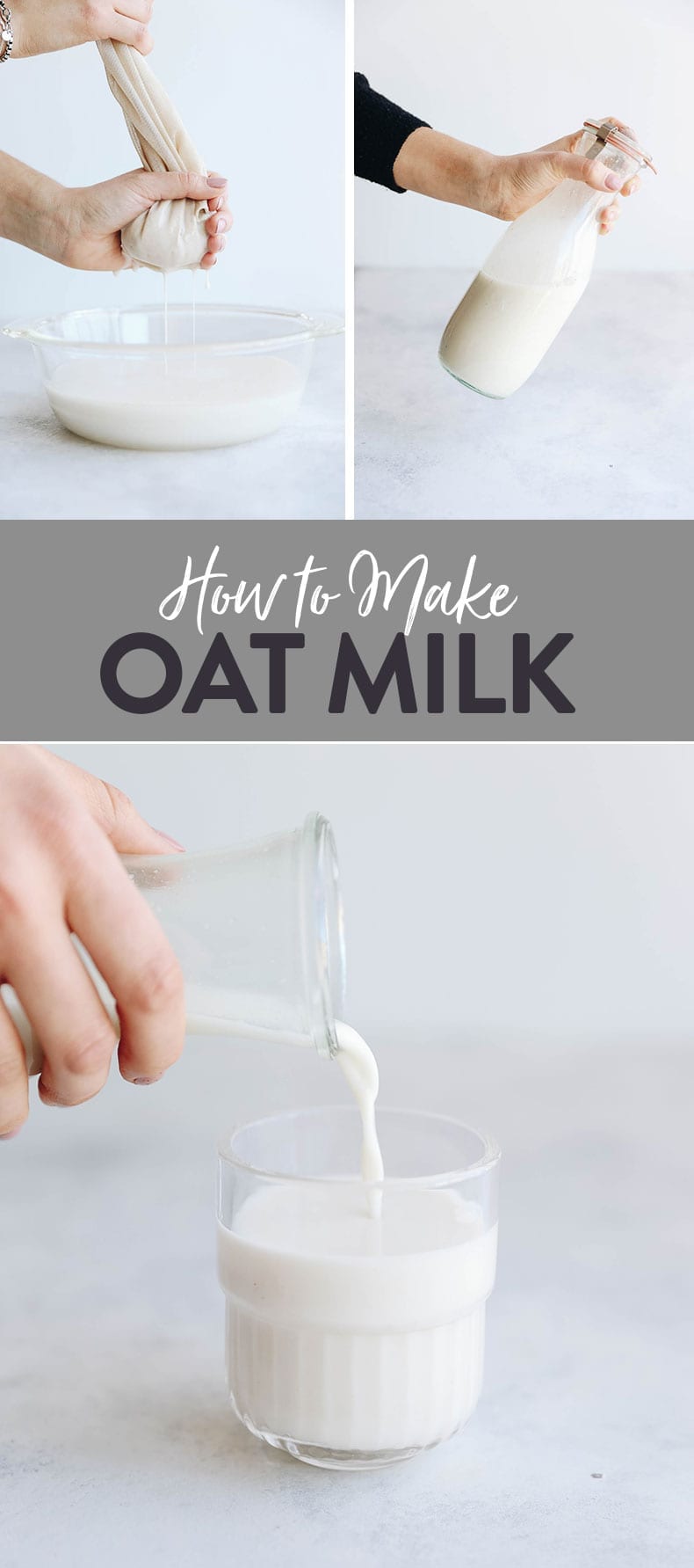 Have you ever wondered how to make oat milk? This homemade oat milk recipe is easy to make with step-by-step instructions teaching you how. #oatmilk #howto #homemade #vegan
