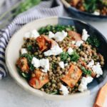 Warm Lentil and Sweet Potato Salad with Goat Cheese, Kale and Balsamic Dressing