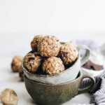 The perfect and easy snack that's nut-free! You will love the No-Bake Tahini Energy Balls with protein powder and chocolate chips! #nobake #snack