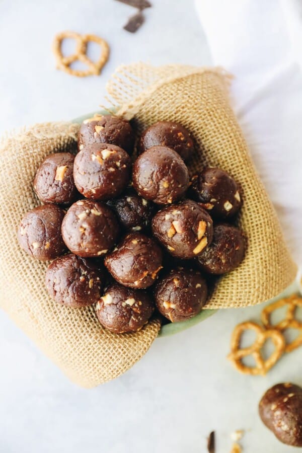Chocolate Peanut Butter Pretzel Energy Balls The Healthy Maven