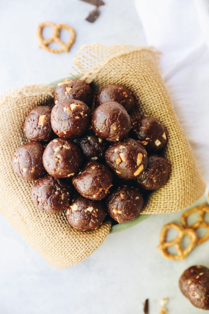 Chocolate Peanut Butter Pretzel Energy Balls The Healthy Maven