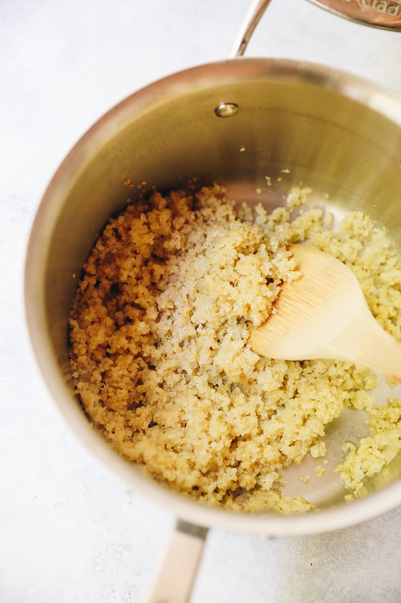 cooked quinoa in a pot.