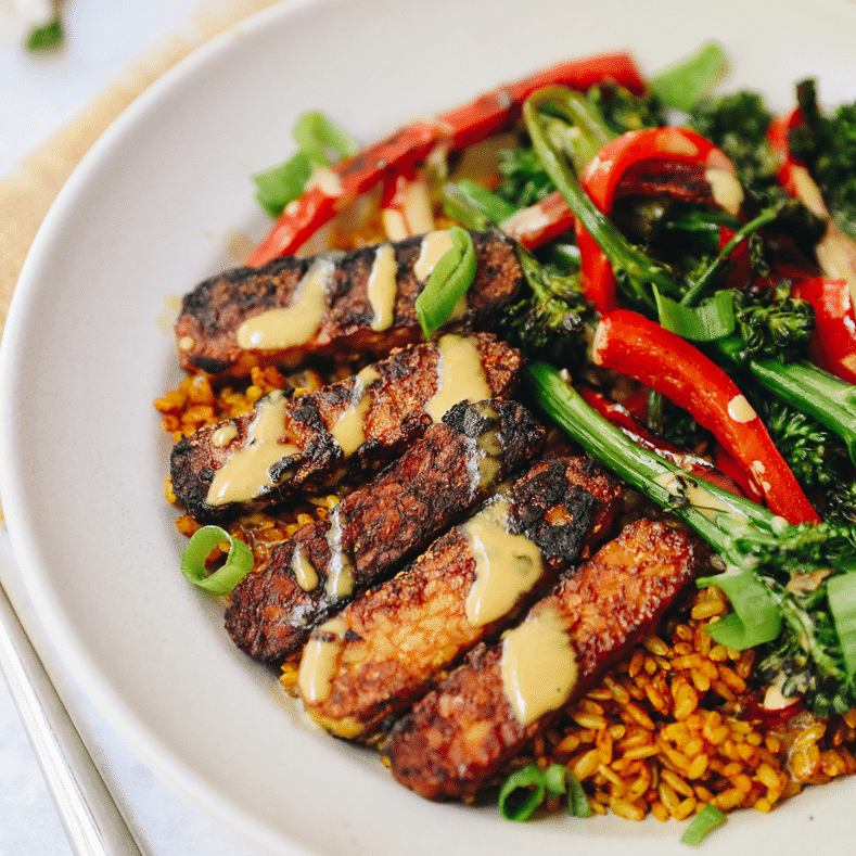 Crispy Tempeh Bowls with Spicy Turmeric Rice