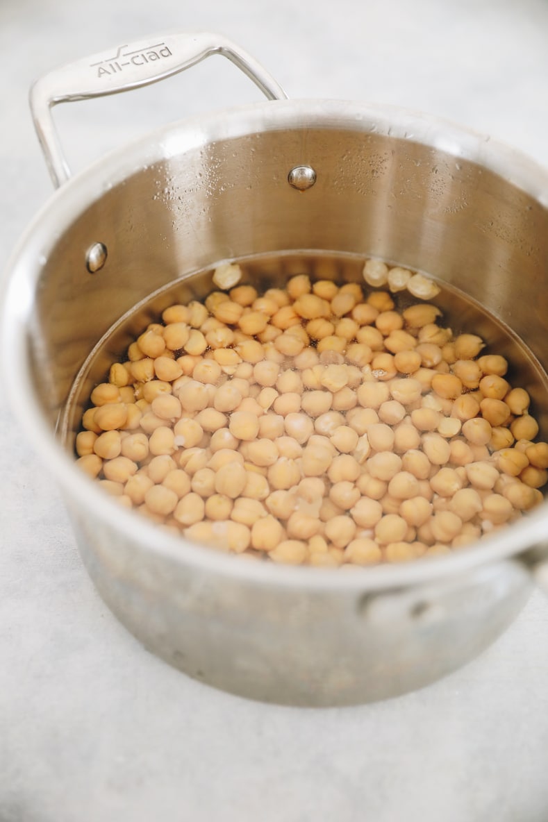 soaked and cooked chickpeas in a pot