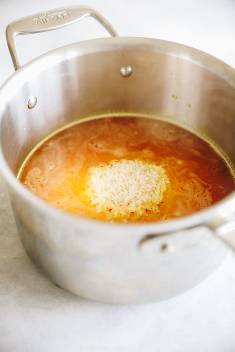 cooked basmati saffron rice in a pot