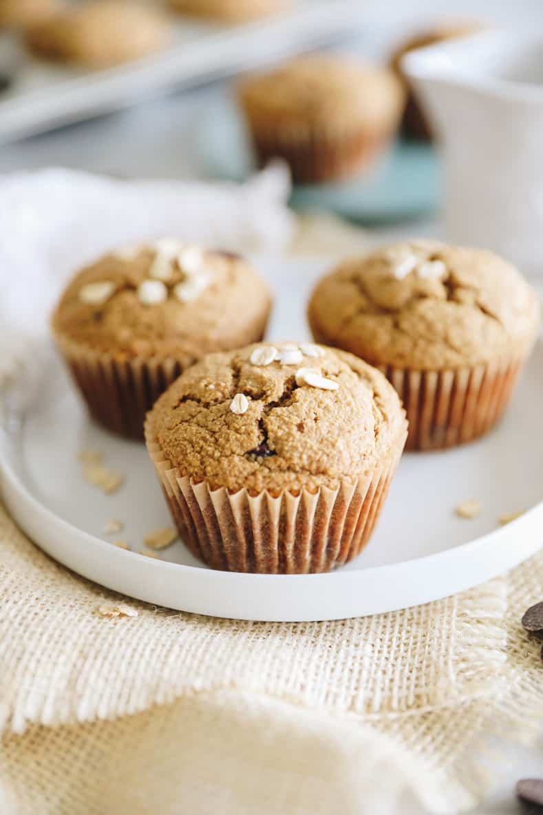 oat flour muffins on a white plate and other oat flour recipes.