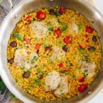 one-pot recipe for israeli couscous with chicken thighs.