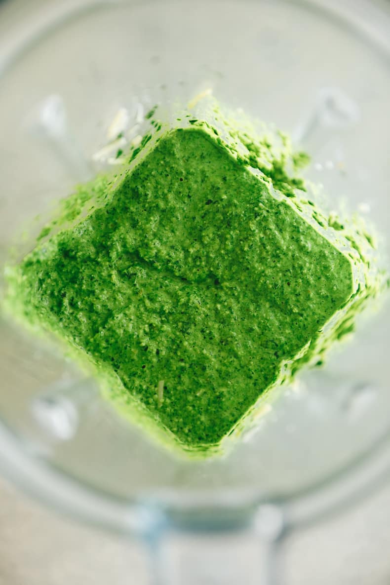 kale pesto blended in a blender