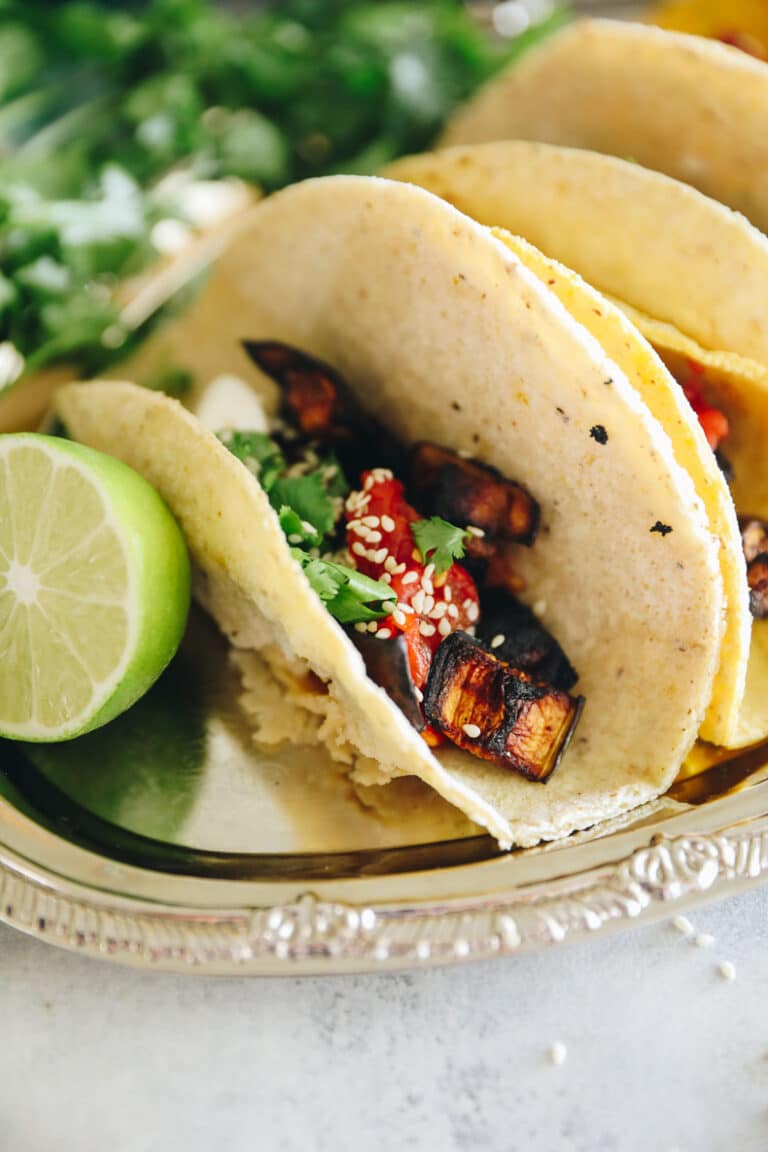 Roasted Eggplant Tacos [vegan option] The Healthy Maven