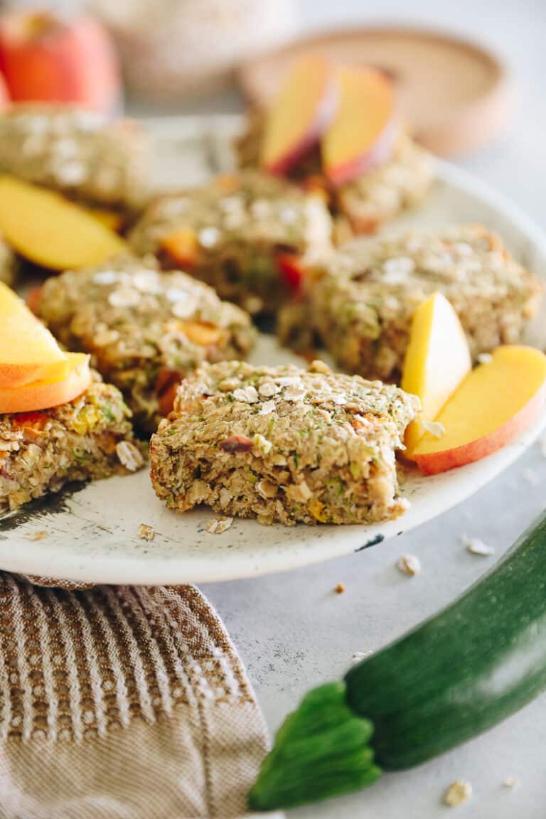 Spiced Peach and Zucchini Baked Oatmeal Bars The Healthy Maven