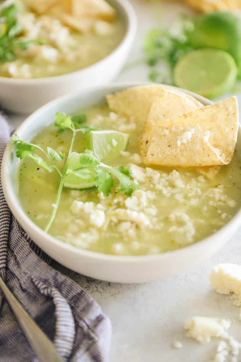 chicken pozole in a bowl