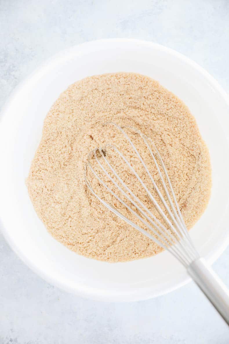 Dry ingredients whisked together for banana bread with almond flour.