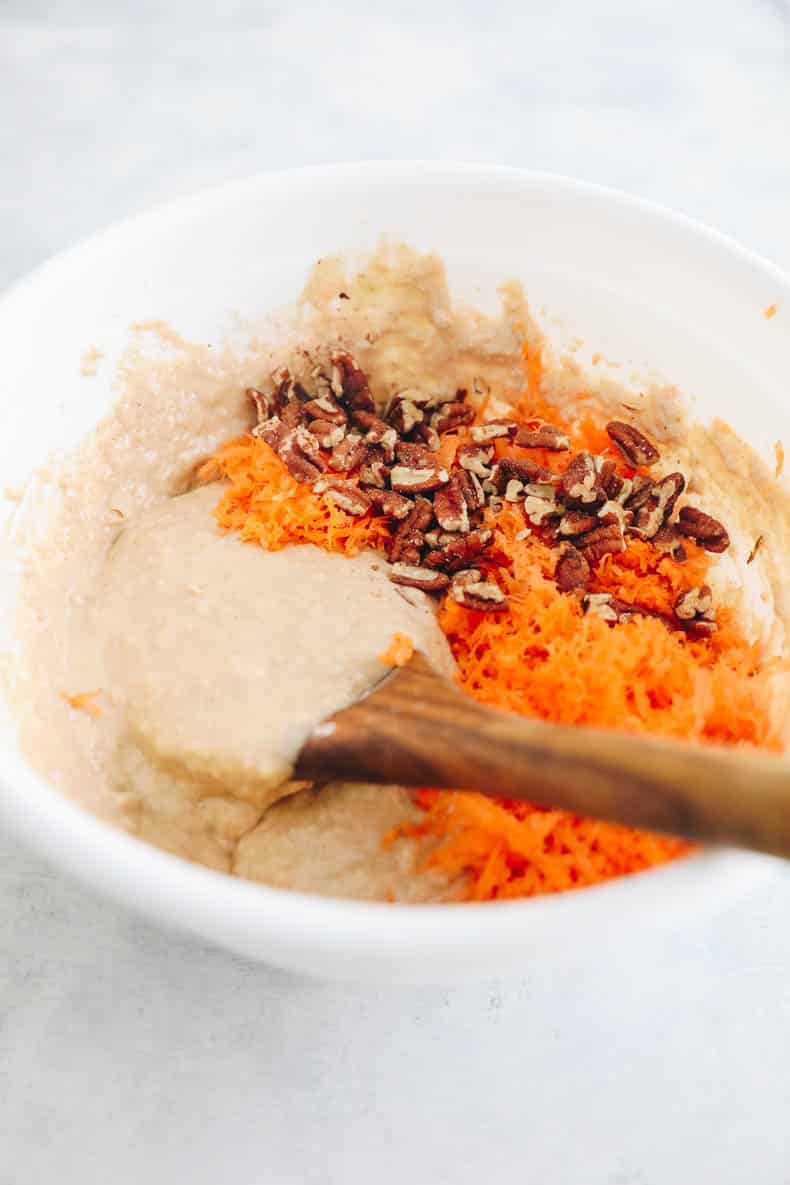 carrot cake muffin batter in a large bowl